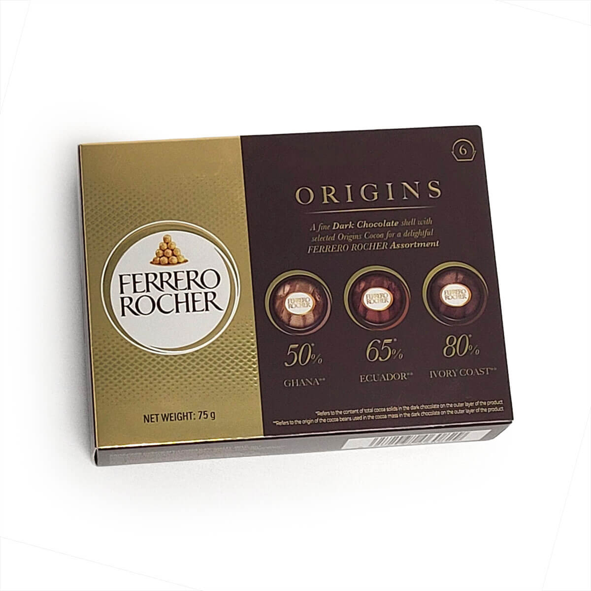 Ferrero Rocher Origins dark chocolate box featuring 3 intensities of cocoa: Ghana 50%, Ecuador 65%, Ivory Coast 80% - 費列羅黑朱古力禮盒三種可可含量
